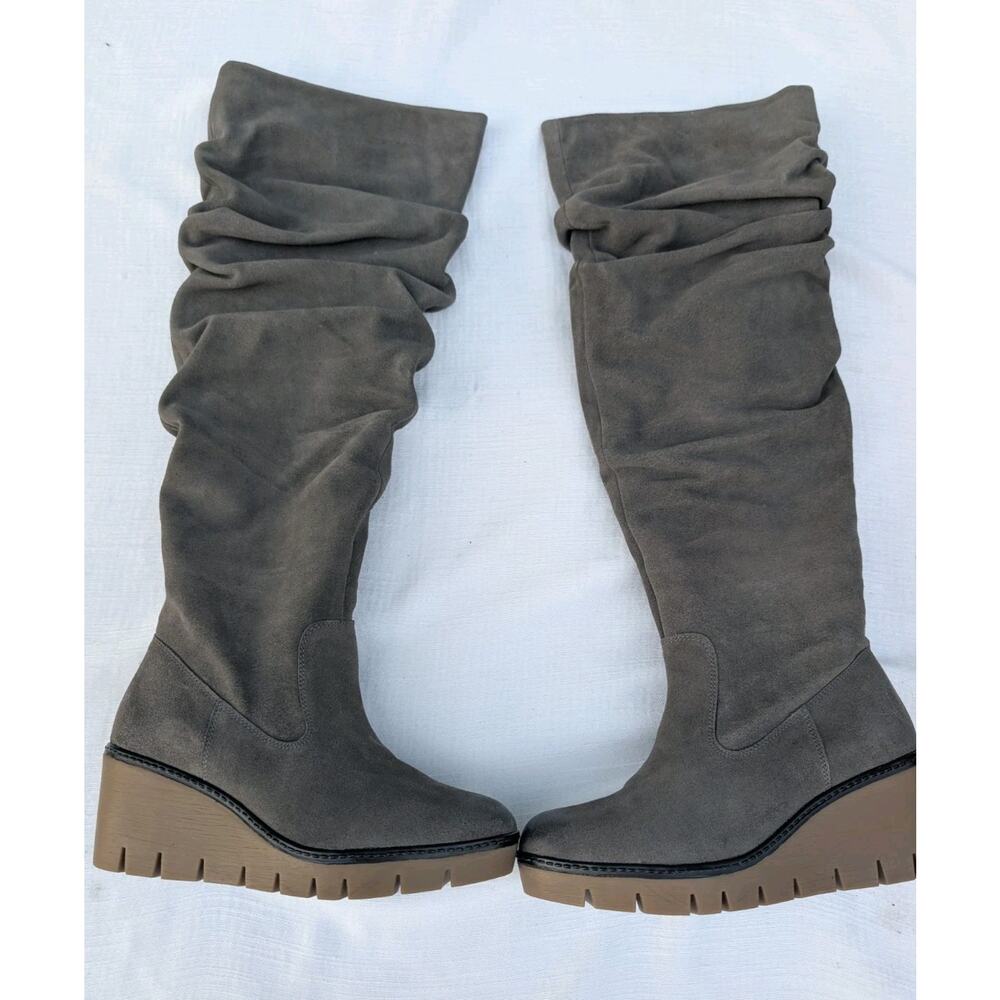 Vintage Foundry Co Womens Maisie Tall Suede Wedge Boots 9 Gray Slouch Soft‎ Luxe